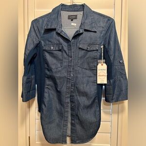 🎁Soft denim feel 3/4 sleeve front pockets